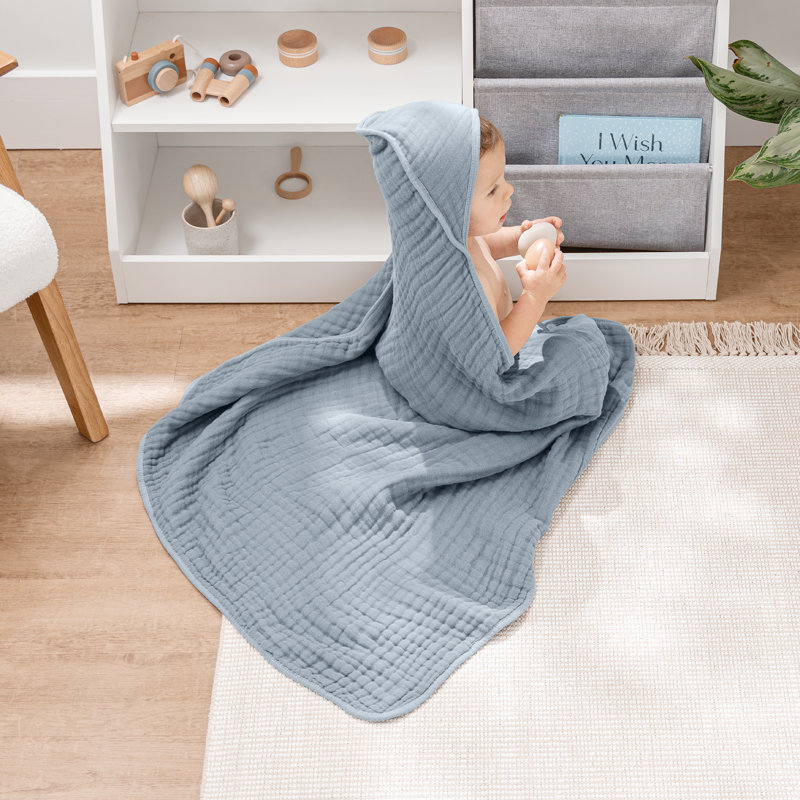 Comfy Cubs Hooded Baby Towel 1-Pack, Large 32 x 32 Inch - 6 Layer 100% Muslin Cotton - Soft & Absorbent Baby Bath Towels