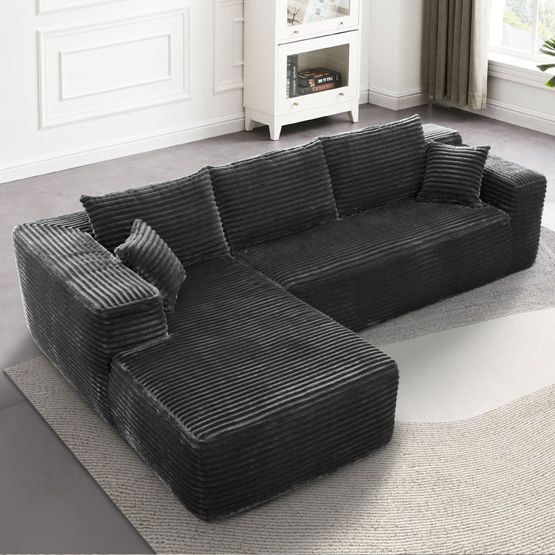 Canapé-lit 2 pièces avec coussin Kessas, Orienté vers la gauche, Velours côtelé gris plus