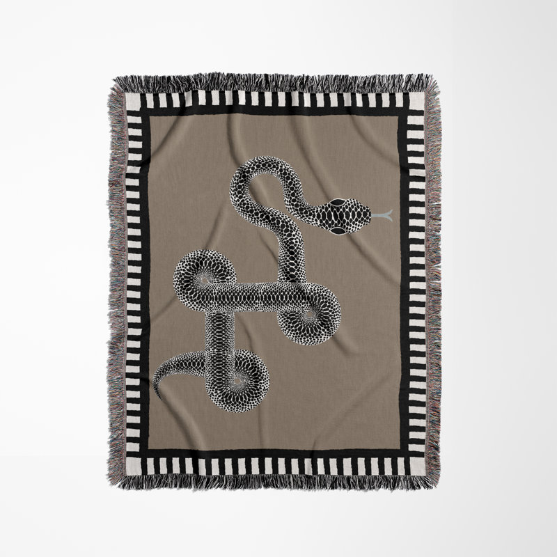 Jeté en mélange de coton Vanjo Snake, L 60 po x l 50 po, Rouge / Noir / Blanc cassé
