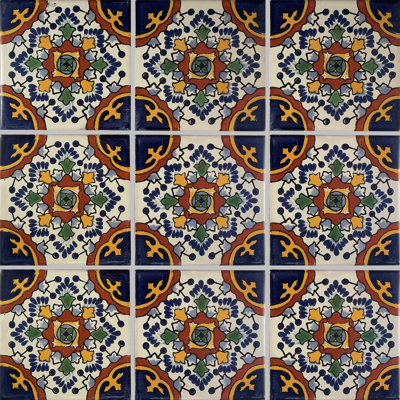 4.2" x 4.2" 9pcs TalaMex Blue Gerona Mexican Clay Tile Handmade Talavera Backsplash Mosaic