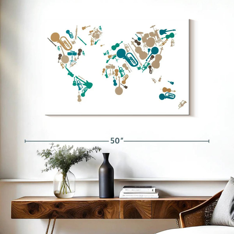 Abarca Musical World Map, 26" H x 39" W
