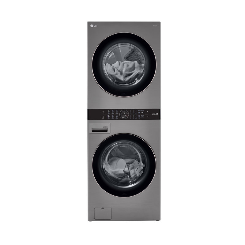 LG Single Unit Front Load WashTower with Center Control 4.5 cu. ft. Washer and 7.4 cu. ft. Electric Dryer, Steel