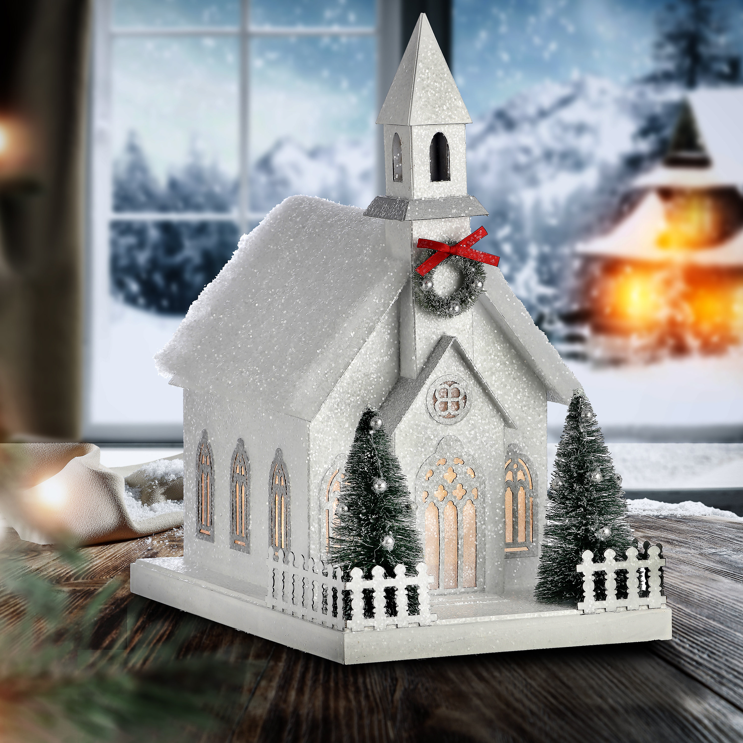 The Holiday Aisle® 12" LED Battery Operated Timer Cardboard Country Church & Reviews | Wayfair