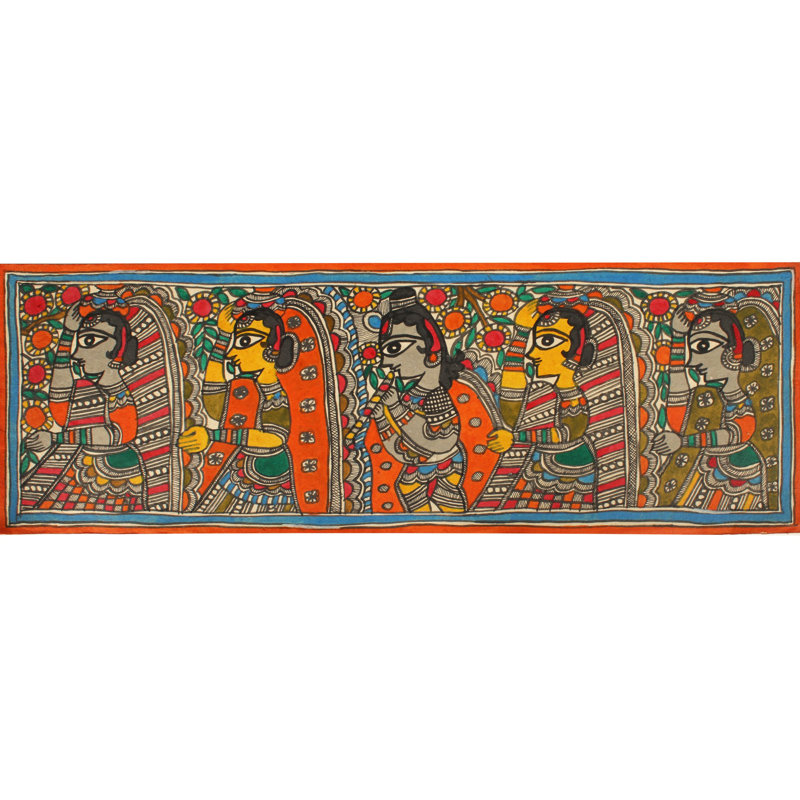 Shri Krishna Ras Lila | Peinture Madhubani | Couleurs naturelles sur papier fait à la main