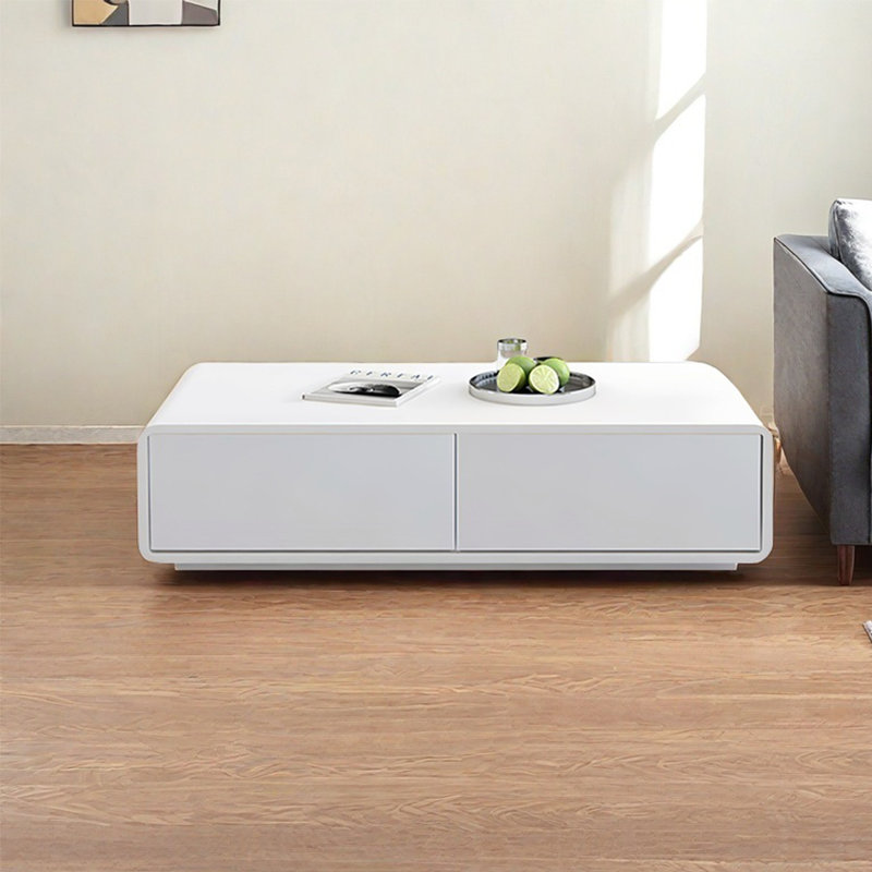Table de salon moderne et simple rectangulaire, Blanc, H 13,8 po x L 39,4 po x l 19,7 po, Blanc / Blanc