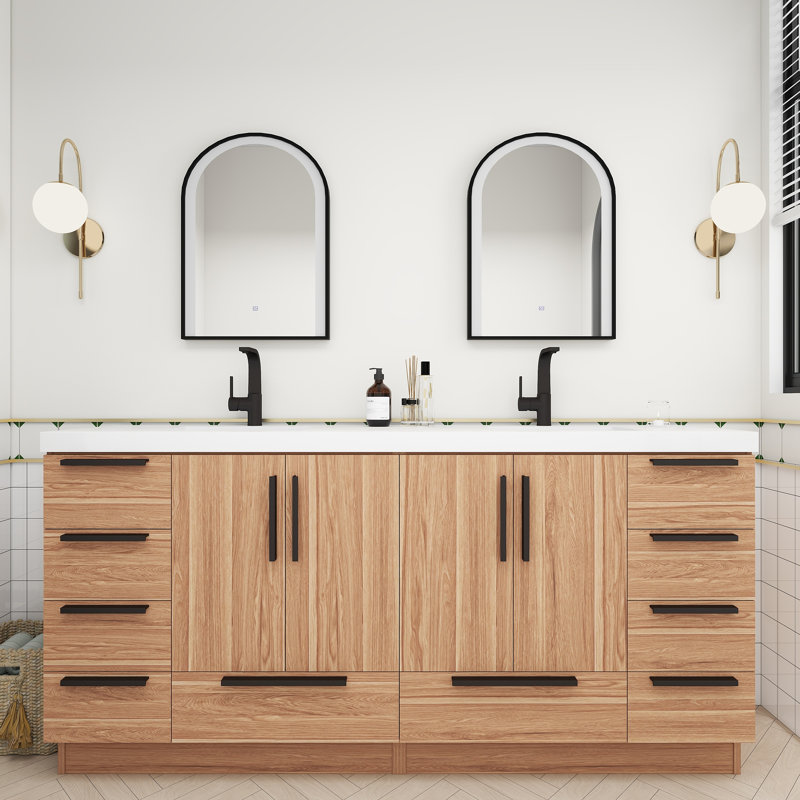 Carla Freestanding Bathroom Vanity with Double Sink, White Oak, 71"
