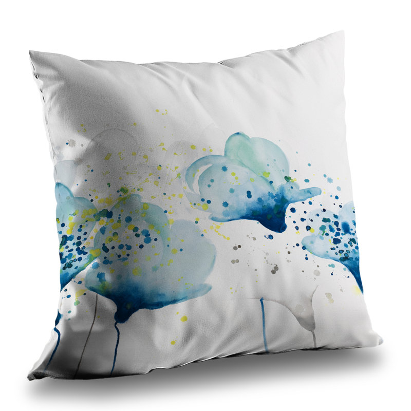 Dotted Paint Splash Flowers - Blue Poly Twill Throw for Decor
