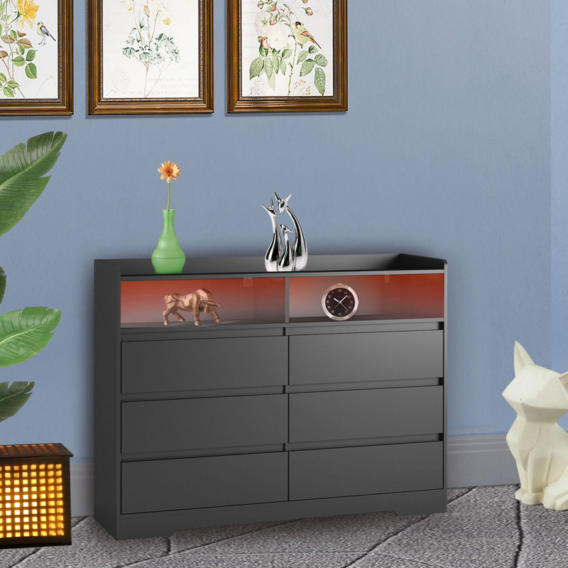 Gaio 51.2'' W 6 - Drawer Dresser, Black