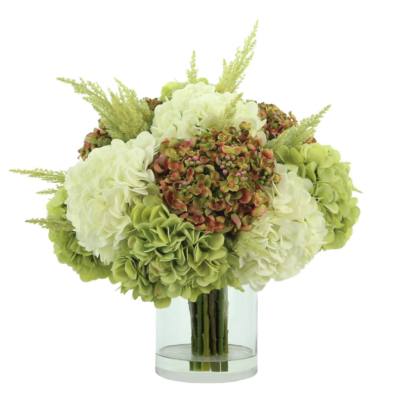 Hydranges and Astilbe Mixed Floral Arrangement in Vase, Pink, Green, White