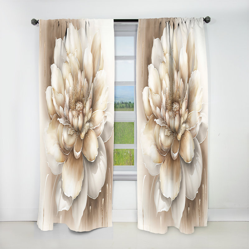 Rideau simple occultant à motif floral simple beige II, L 52 po x L 63 po