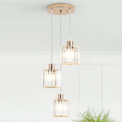 Stacyann 3 - Light Dimmable Round Crystal Chandelier with Crystal Lampshade, Dining Room Light Fixture Over Table with Adjustable Height