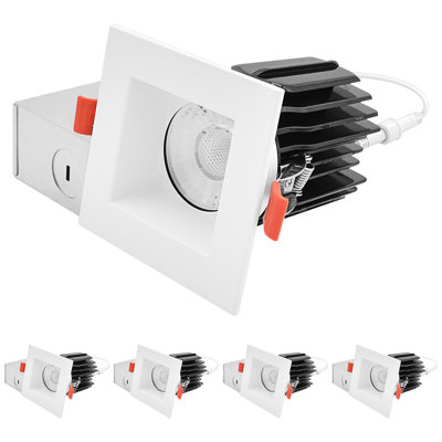 LuxRITE 3 po Projecteur DEL sans cadre à DEL + garniture carrée blanche, 5 carats, Twist N 'Lock, 15 W, 1250LM, CRI90, à intensité variable, faisceau de 60 °, IC et humide