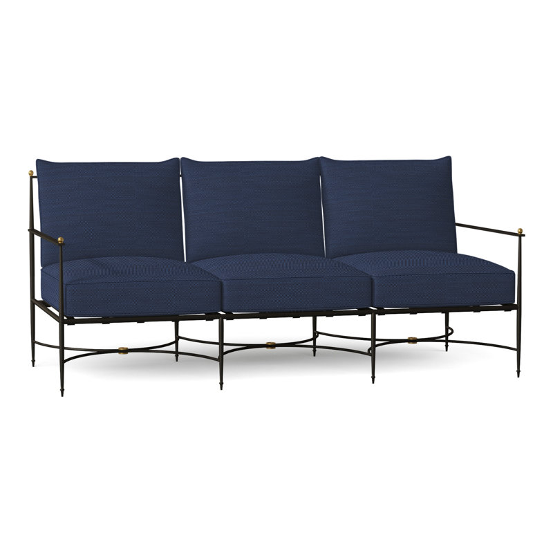 Roma 77" Wide Outdoor Patio Sofa with Cushions, Welt, Perigold Ishi Blue Jean
