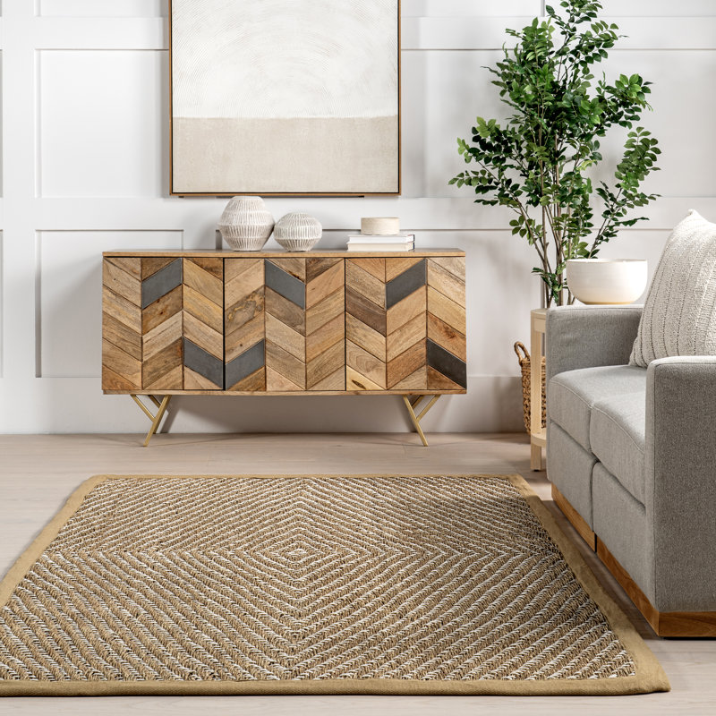 Meara Geometric Striped Seagrass Area Rug, Rectangle 4' x 6'