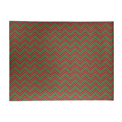 Tapis à chevrons fait main vert/rouge