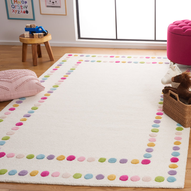 Tapis ivoire / rose en laine et coton touffeté à la main Lowman, Rectangle 4 pi x 6 pi