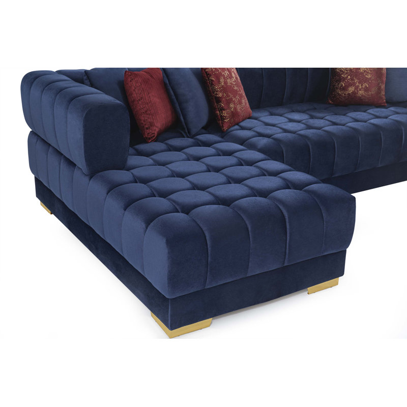 Canapé modulaire en velours de 140 po David-Lee, Bleu