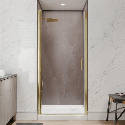Porte de douche pivotante sans cadre l 34 à 36 po x H 72 po, portes de douche pivotantes en verre transparent 1/4 po en or brossé, porte de douche pivotante réversible