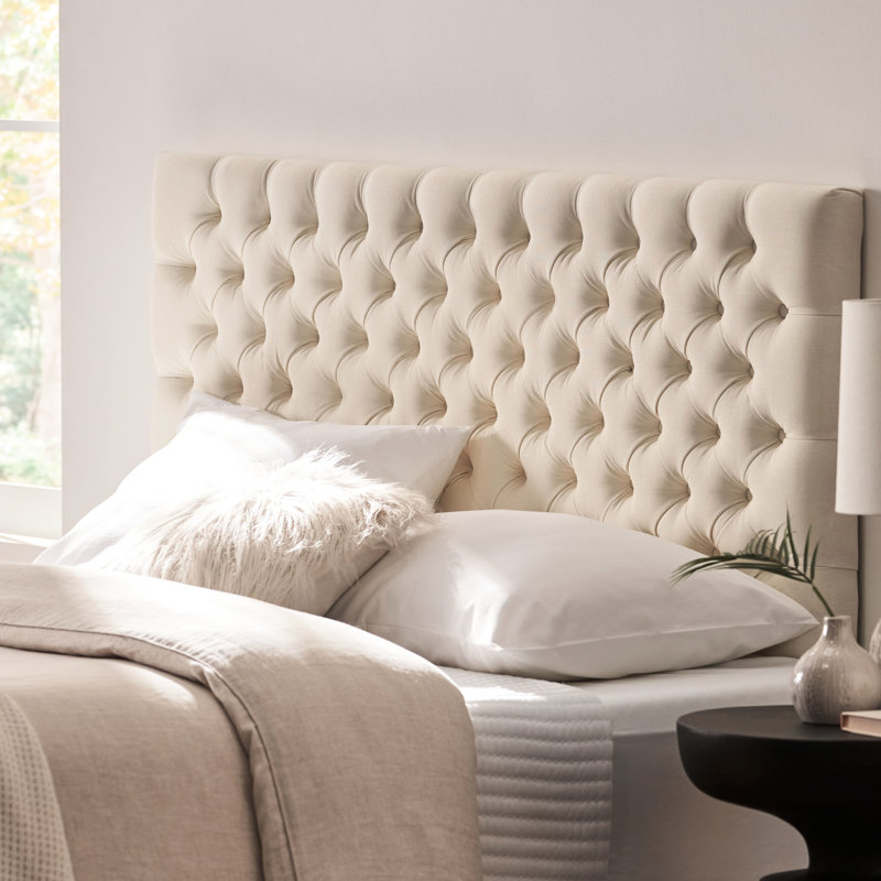Strong And Fashion-Forward Headboard For Bed, With Diamond Tufting Contemporary Size Style, Ivory