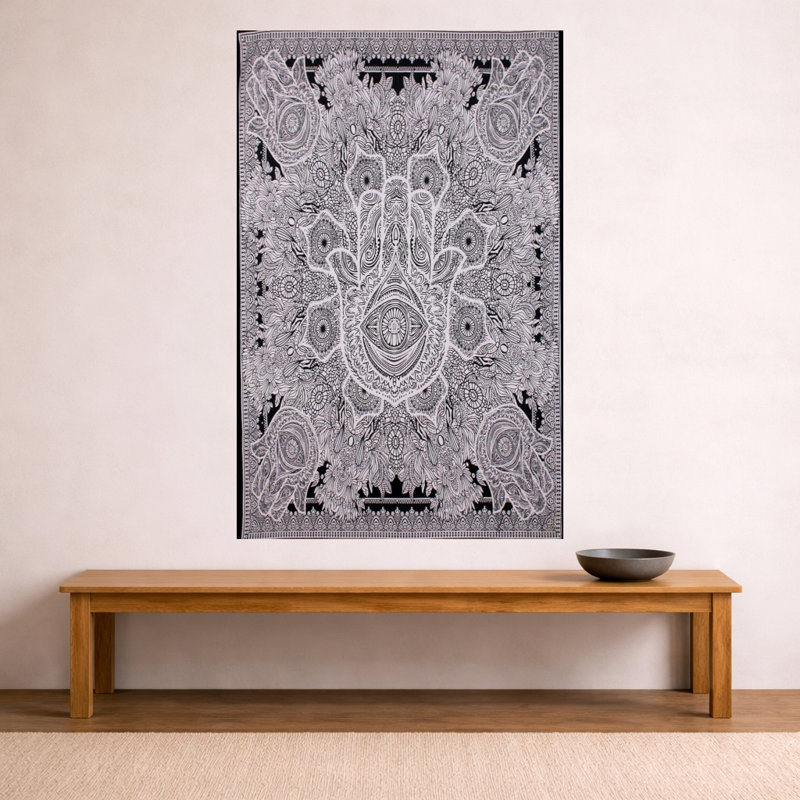 Tapisserie en coton tissé à la main Hand of Fatima (Hamsa) - Boho