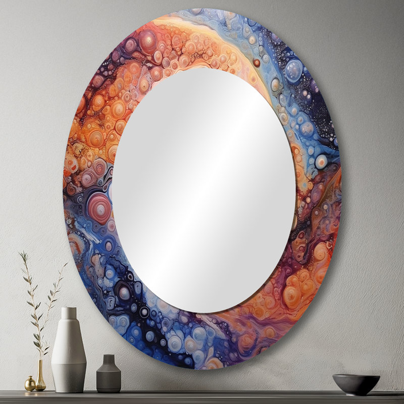 Miroir mural ovale jaune et orange, 43" x 33"