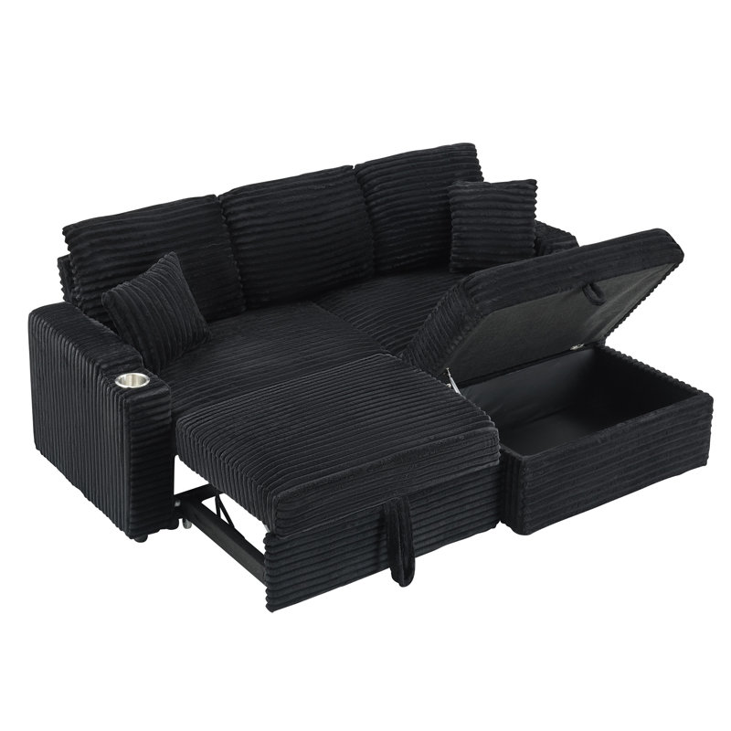 80" Loveseats Sofa With Ottoman, Black