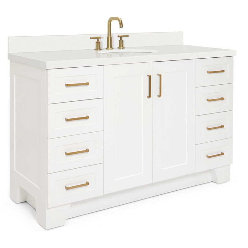 61 IN.  Single Bathroom Vanity, White, Oval, White Quartz