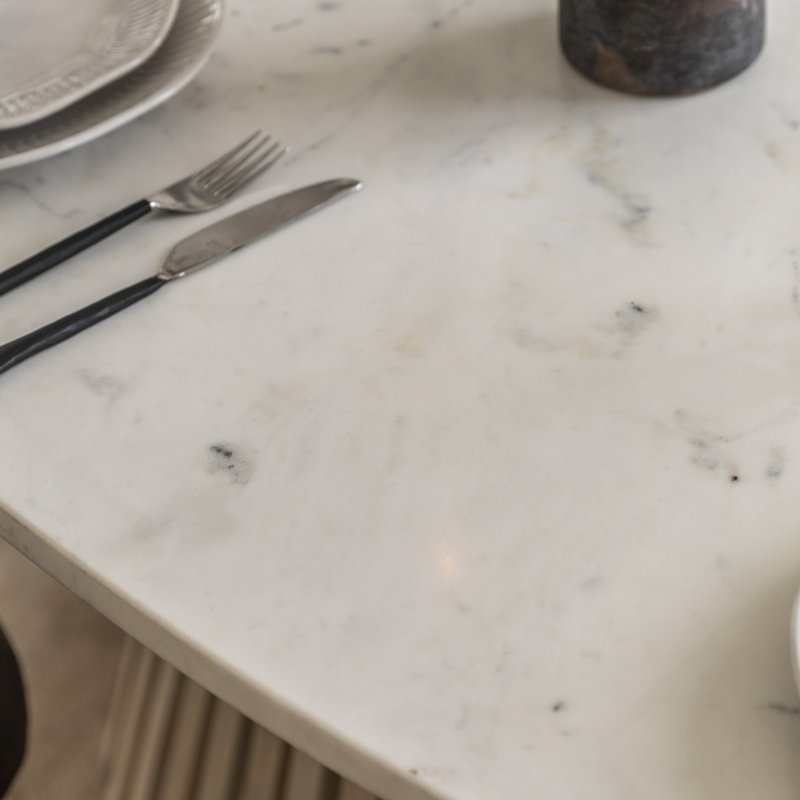 Ozias Oval Marble Top Solid Wood Base Dining Table