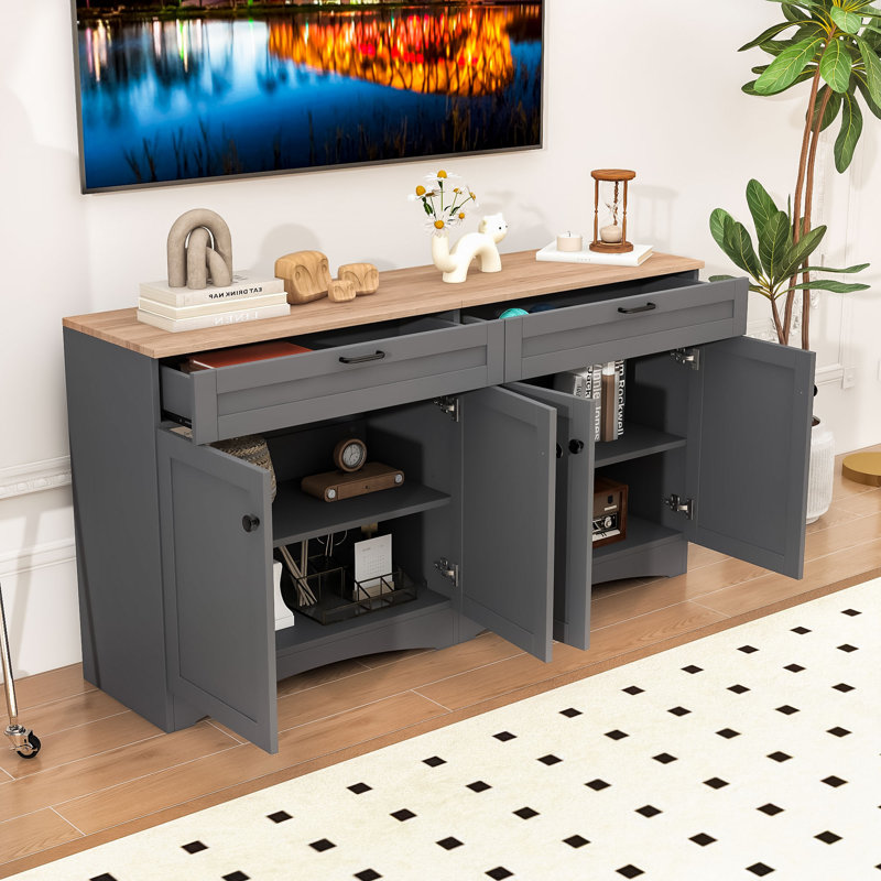 Rustic Multi-Functional Sideboard with Adjustable Shelves & Ample Storage, Gray