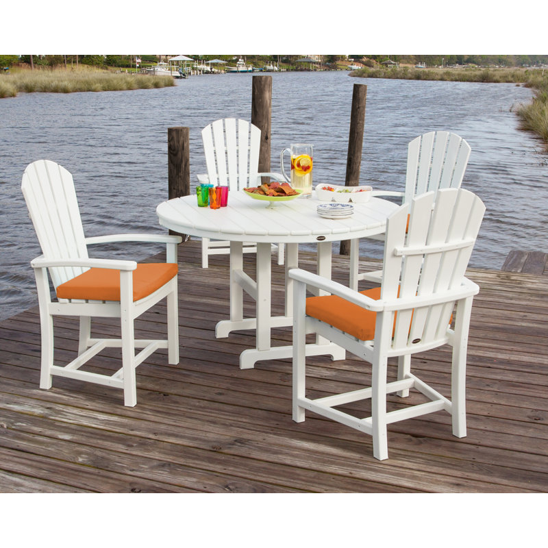 POLYWOOD Palm Coast 5-Piece Round Farmhouse Dining Set, Lemon and White