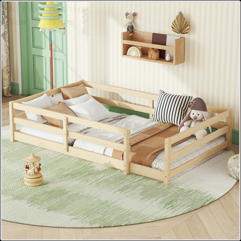Lit simple avec clôture Montessori, Lit simple, Oak