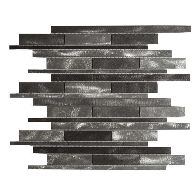 Mason Metallic Brick 12" x 12" Metal Mosaic Wall Tile, Dark Gray