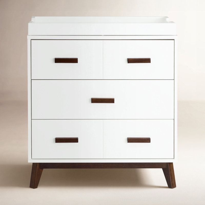 Scoot 3 Drawer Changing Table, White/Walnut