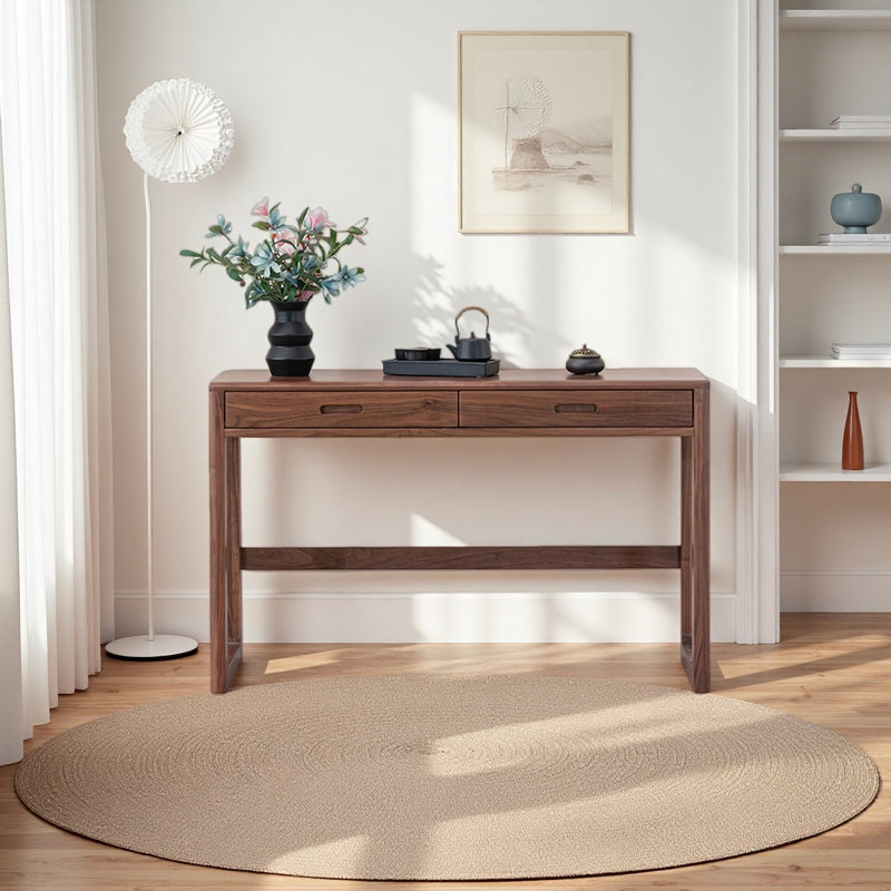 Bureau en bois de noyer noir avec tiroirs étroits, H 29,52 po x l 35,43 po x P 15,74 po