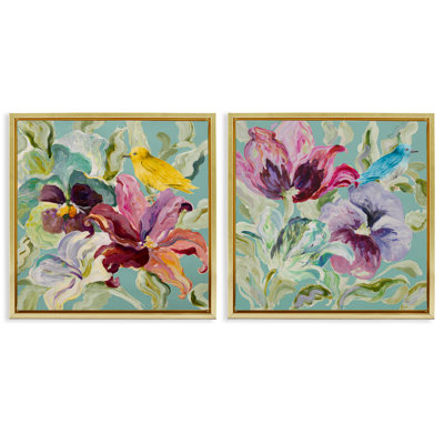 Ensemble de 2 cadres flottants Lyrical Garden Canaries, design par Lanie Loreth