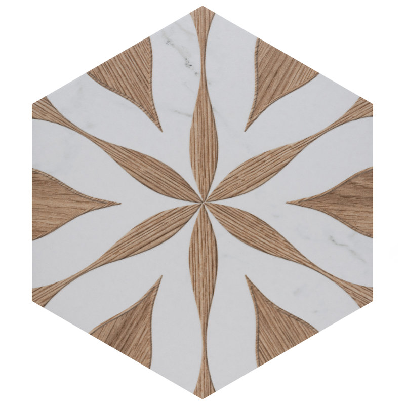 Llama Flower Loire 8-5/8 In. X 9-7/8 In. Porcelain Floral Look Wall & Floor Tile, Noce