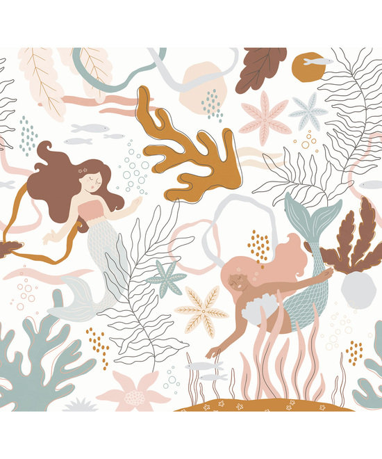 Day Dreamers Collection Brown Mermaids 118.1-Inches Wide x 9.3-Feet High 6-Panel Wall Mural