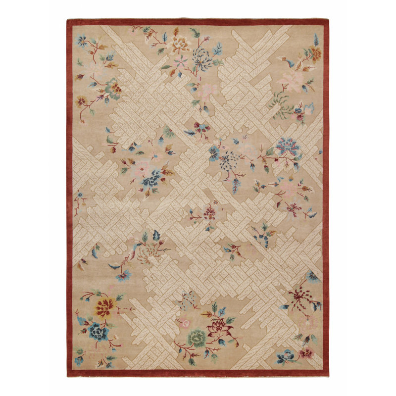 Art Deco Hand Knotted Wool Area Rug, Rectangle 8' x 10'