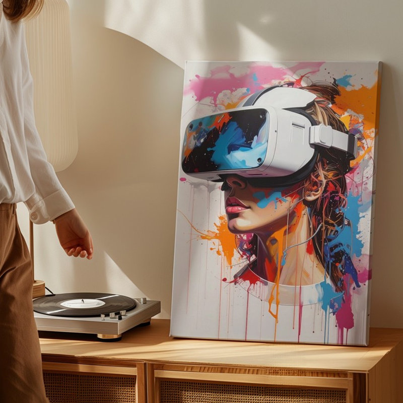 Casque d'écriture vr coloré avec éclaboussure de casque d'art VR et art mural sur toile prêt à accrocher, H 30 po x l 30 po