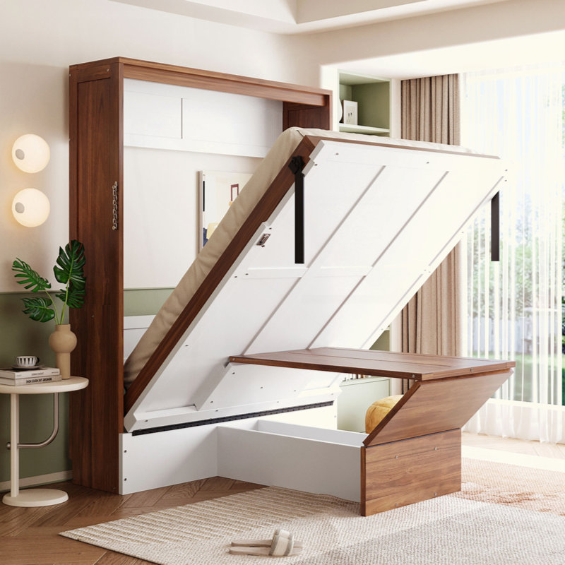Lit escamotable avec bureau escamotable Murphy, Blanc