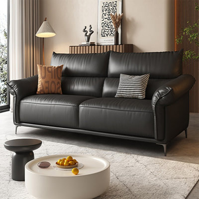 Black Genuine Leather Standard Sofa cushion Loveseat