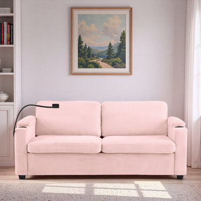 Convertible Sleeper Sofa With Full Size Mattress, 2 Usb Ports, 2 Cup Holders, 2 Side Pockets And 1 Phone Holder