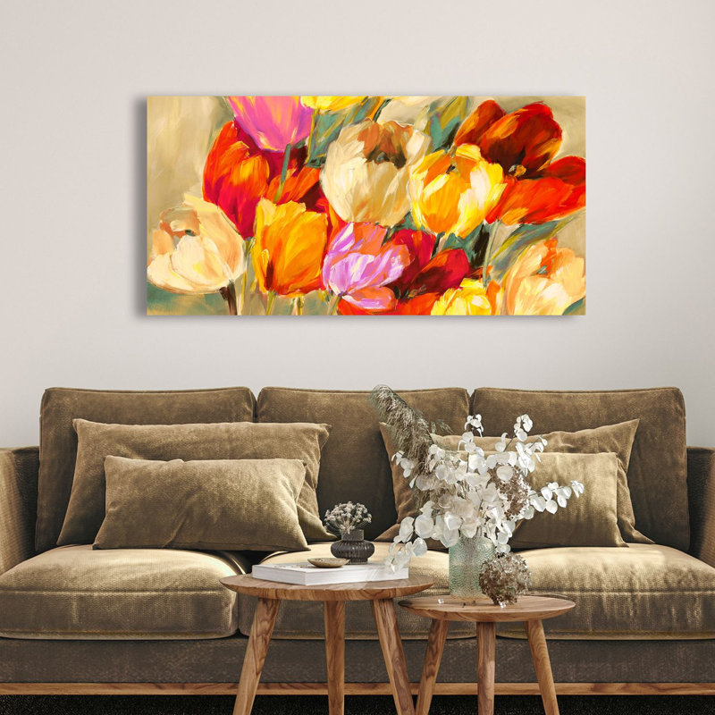 2SN6226 Field Of Red Tulips by Jim Stone - Wrapped Canvas Painting, 60cm H x 120cm W x 4cm D, Yellow/Red/Orange