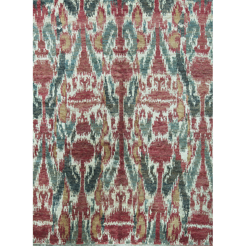 Hand-Knotted High-Quality Red and Green Area Rug