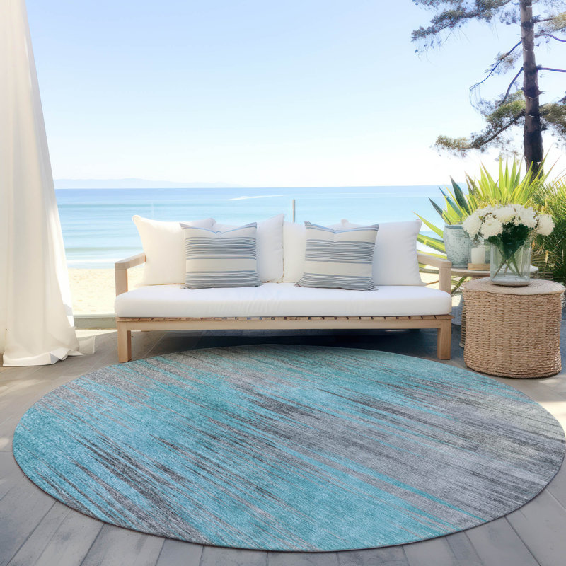 Malchow Washable Abstract Indoor / Outdoor Rug, Round 8'
