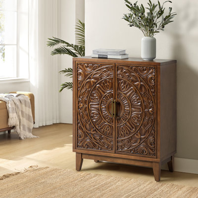 Altamae 30''W Distressed Finish Hidden Drawer Accent Cabinet