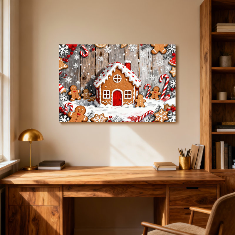 Motif de scène de Noël maison de pain d'épice d'hiver, H 16 po x l 24 po