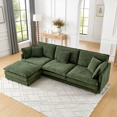 Modern Home Living Room L-Shaped Sectional Sofa Couches With Ottoman, Convertible Oversized 4 Seater Couch Towel Fabric, 