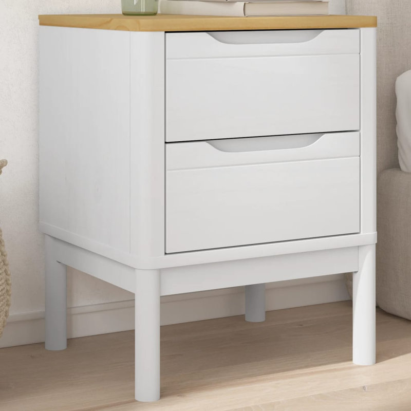 Ebern Designs Bedside Cabinet FLORO Wax 17.7"X15.4"X22.4" Solid Wood Pine, White/Brown