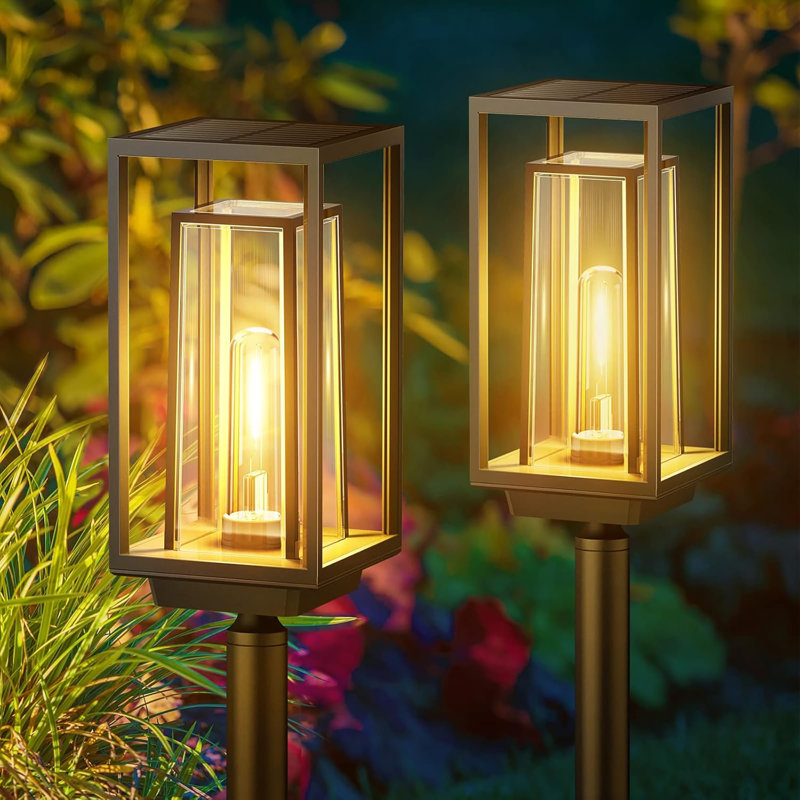 Éclairage solaire de sentier extérieur, 2 lumières solaires plus grandes et plus lumineuses extérieures imperméables, plus de 12 heures de lumières solaires de jardin à double couche, lumières solaires marche / arrêt automatiques pour l'allée de